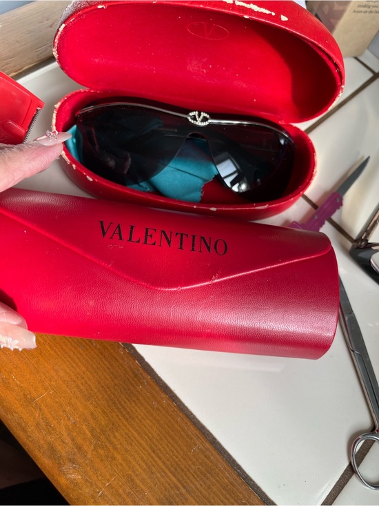 Valentino Accessories - Valentino Black Shield Sunglasses with Red Case